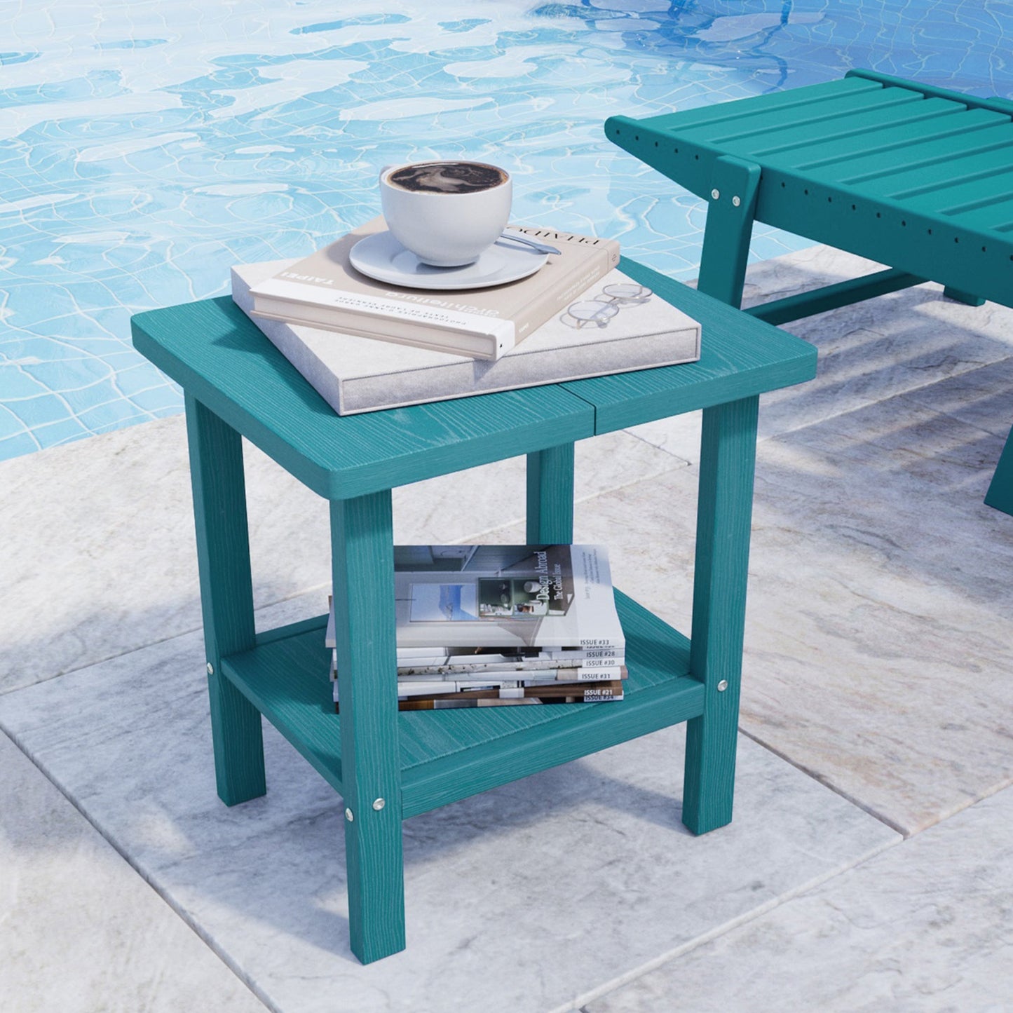 AreShark 2-Tier Outside Adirondack Side Table, Weather Resistant Square Outdoor Side Tables, Outdoor End Table for Backyard Pool Indoor Companion Front Porch, Navy