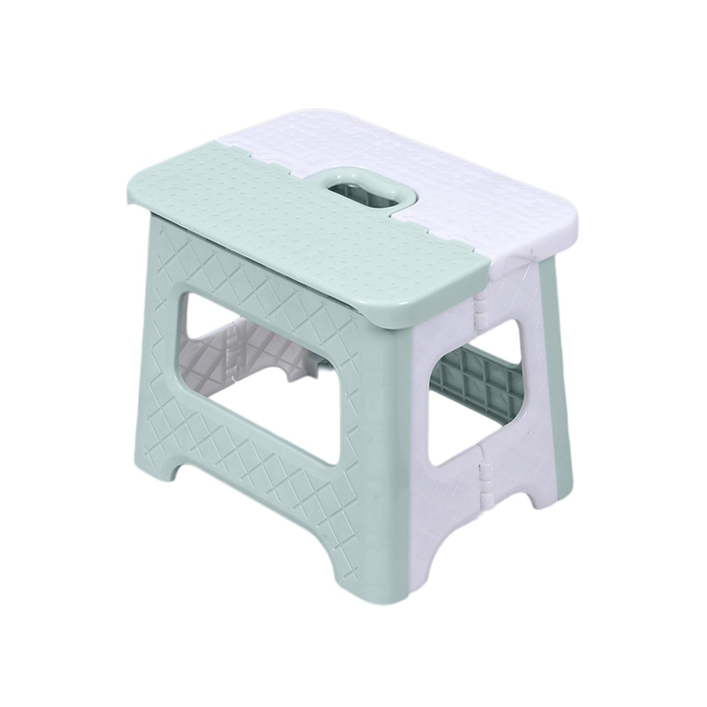 WKSCLPAI Househeld Folding Step Stool, Non-Slip Plastic Foldable Stool with Portable Handle, Lightweight Small Garden Stool for Space Saving, Light Blue and White