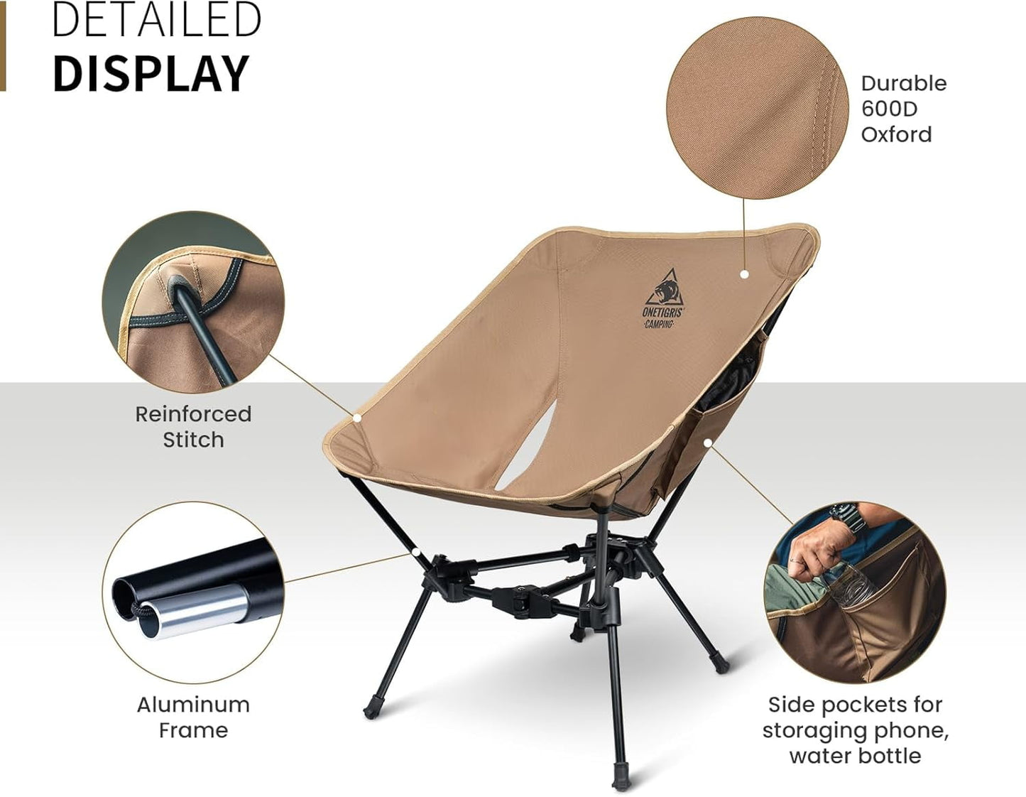 OneTigris Tigerblade Camping Chair, Lightweight Backpacking Portable Hiking Compact 330lbs Capacity