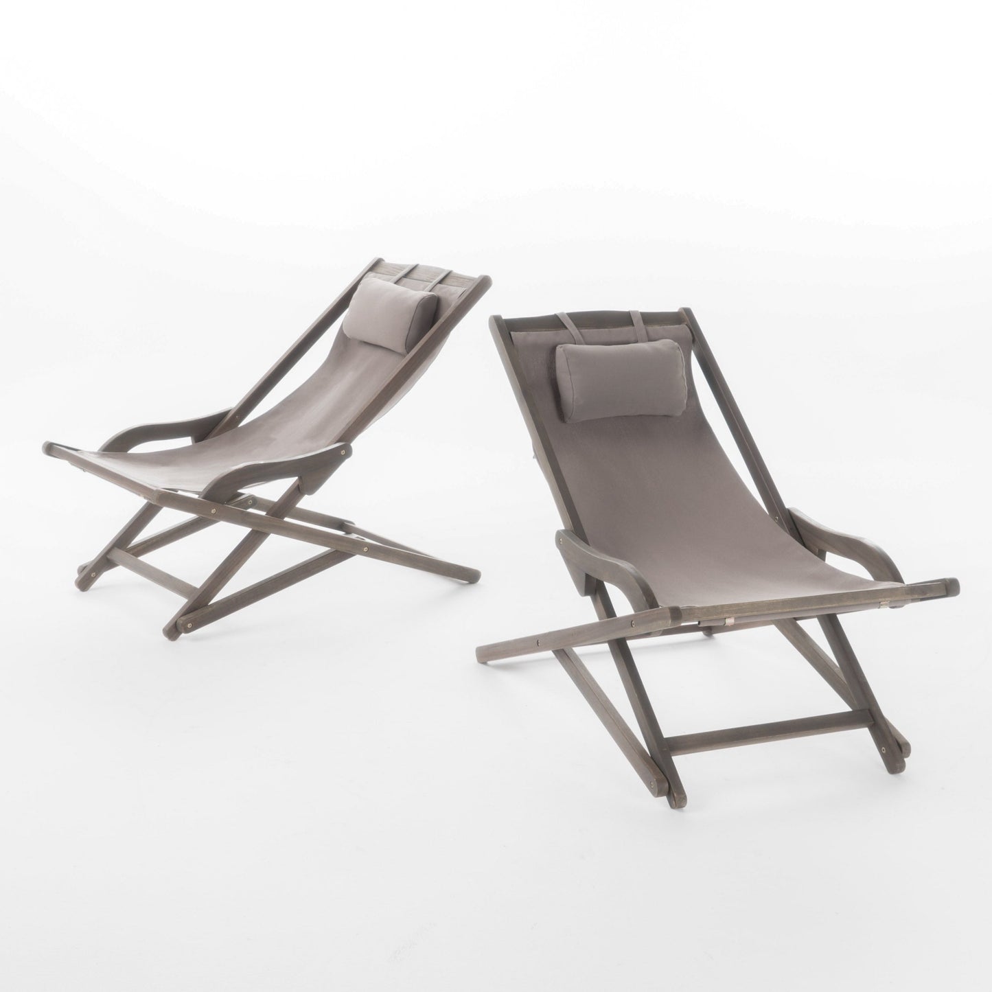 Shihatsusr 2-Pack Beach Sling Chairs - Portable Polyester Lounge Chairs with Pillow (Grey)