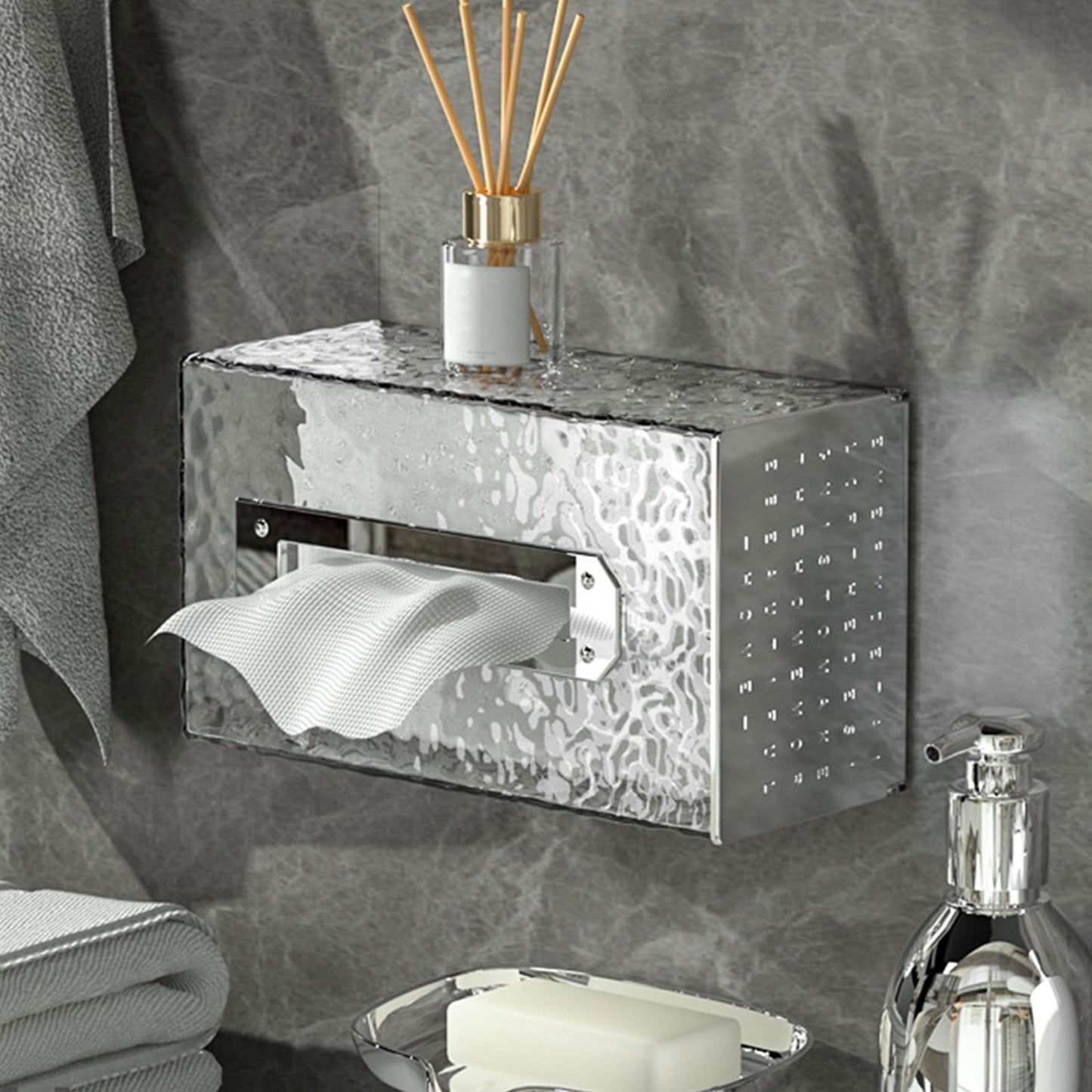 Foqnuq Tissue Box Household Organizer Transparent Plastic Wall Mounted Non-Perforated for Living Room Bathroom Coffee Table Outdoors