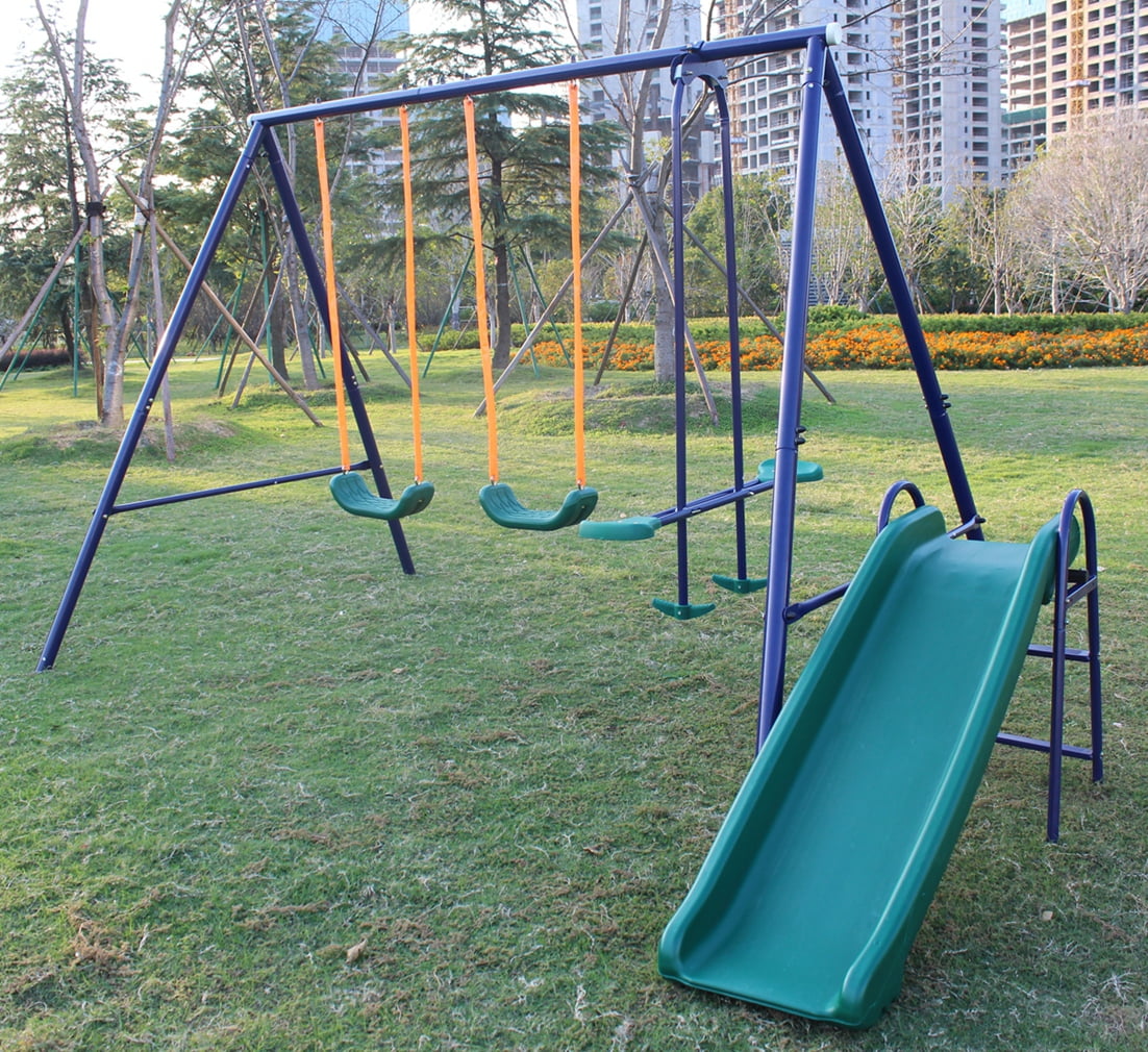 A-Frame Metal Swing Set w/ Slide outdoor playground