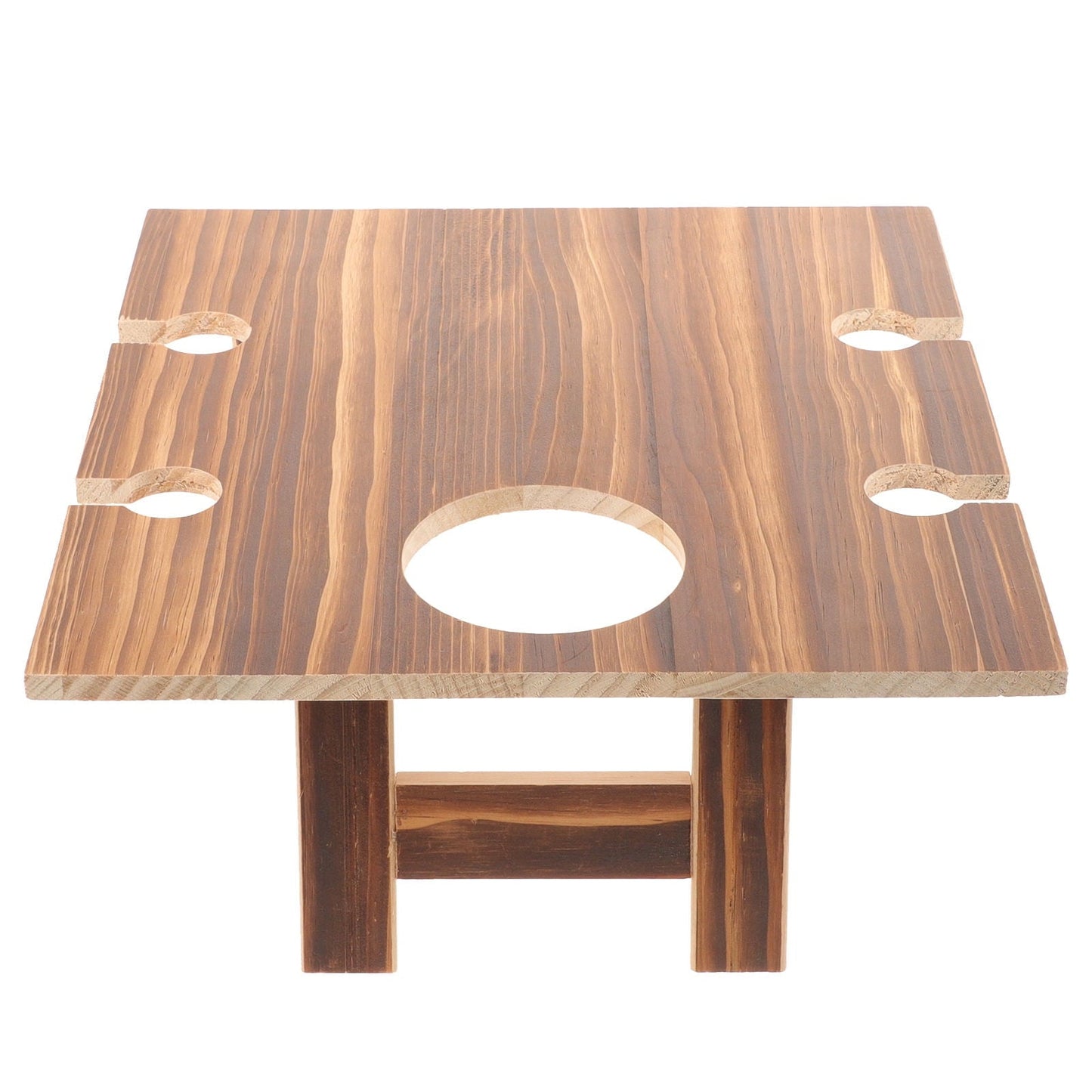 ADDHAT 1Pcs Coffee Wood Square Wine Table for Picnic with Folding Goblet Holder Portable Outdoor Use