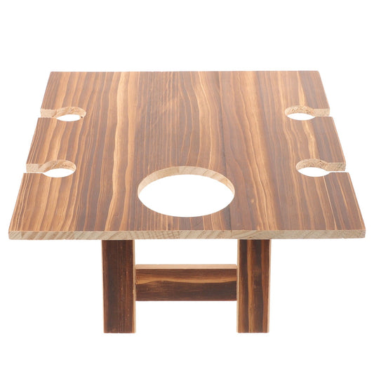 ADDHAT 1Pcs Coffee Wood Square Wine Table for Picnic with Folding Goblet Holder Portable Outdoor Use