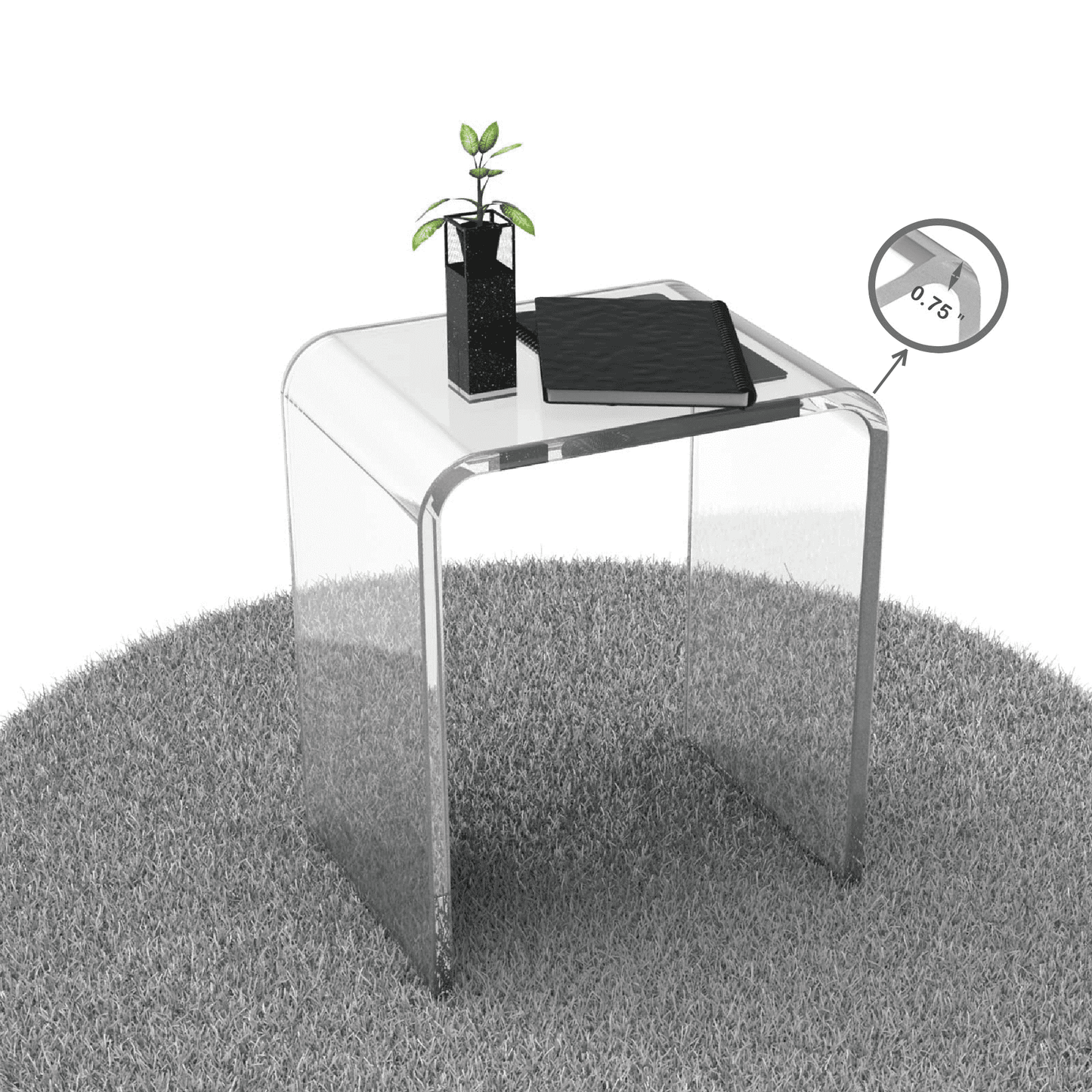 Ageszoe Acrylic End Table, Modern Bathroom Chair 3/4" Thick with Round Edges, 16"L x 12"W x 18"H, Transparent