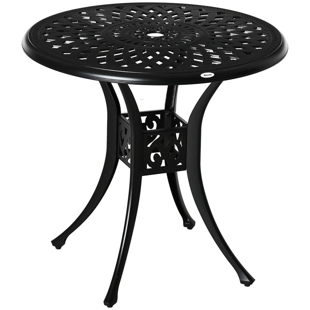 Aimee Lii 30" Round Patio Dining Table with Umbrella Hole, Antique Cast Aluminum Outdoor Bistro Table Only, Outdoor Furniture for Outdoor Patio Garden Backyard, Black