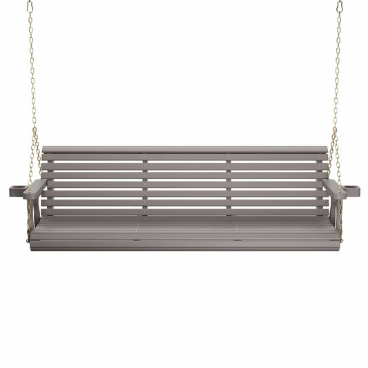 Amish Casual 6 Foot Roll Back Porch Swing with Cup Holders in Semi-Solid Gray Stain - Amish Made in The USA from Treated Pine Heavy Duty 700 Lb. Weight Capacity