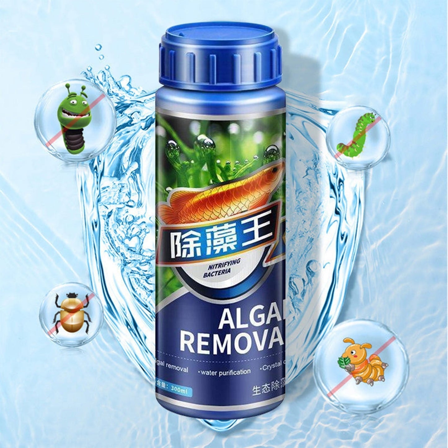 Aquarium Algae Remover | Fish Tank Algaecide & Moss Control Solution | Green Water, Brown Silk, Blue Moss Cleaner | Safe Aquarium Cleaning Agent | 300ml Bottle | Effective Water Clarifier