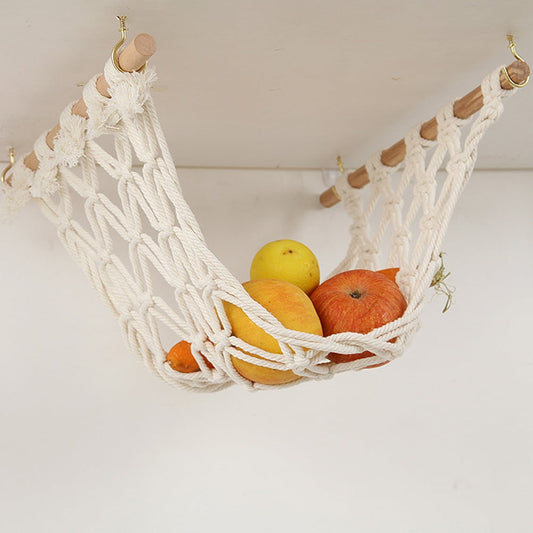 BALAHAPY 1 Set Vegetable Hammock Cotton Rope Wood Metal Indoor Outdoor Home Decor Style