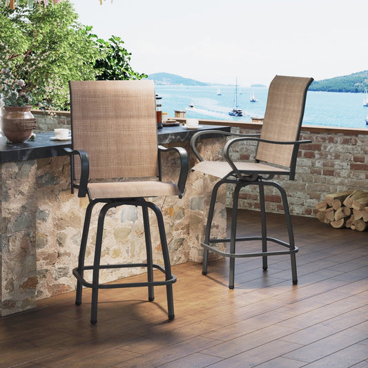 BaPiPro Outdoor Swivel Bar Stools Set of 2, Premium Patio Bar Stools, Textilene Bar Height Patio Chairs, Tall Patio Chairs for Yard, Garden, Balcony