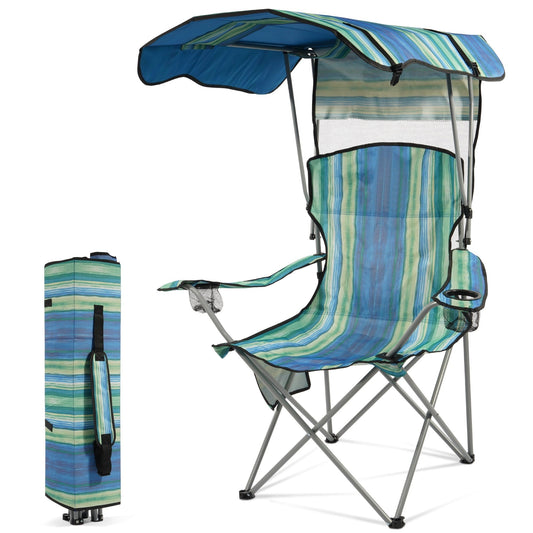 BalanceFrom Folding Camp Chair，Portable Outdoor Chair，with Shade & Cup Holder，for Camping, Beach, Fishing, and Sports Events