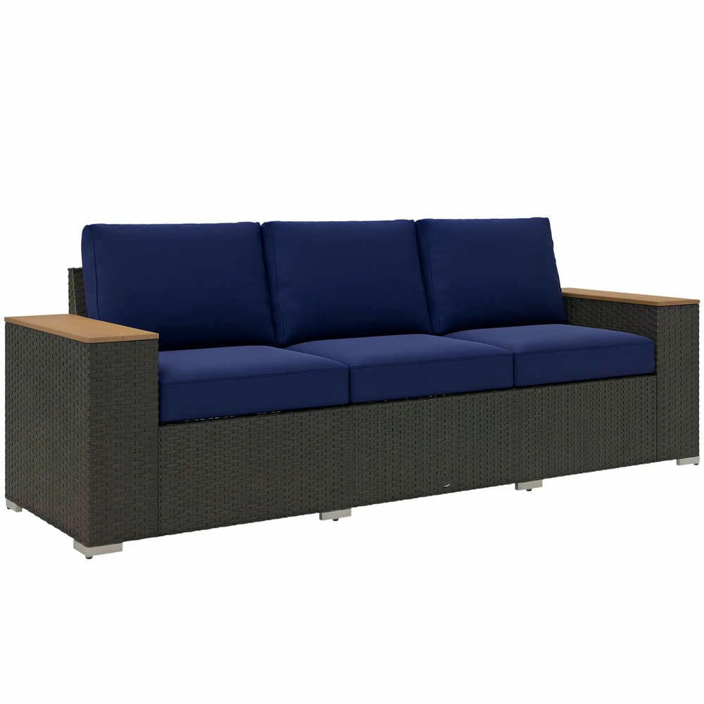 Barara King Patio Outdoor Sofa,3-Seat Outdoor Patio Sofa with Cushions, PE Rattan Wicker Sofa with Wide Armrests, Outdoor Wicker Couch, Navy Blue