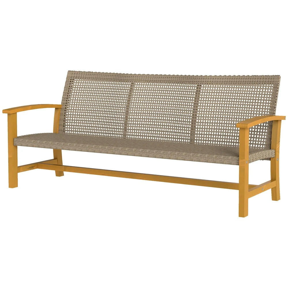 Barara King Patio Outdoor Sofa,3-Seat Wicker Outdoor Couch Patio Sofa, Acacia Wood Patio Furniture with Steel Seat Armrests, Teak