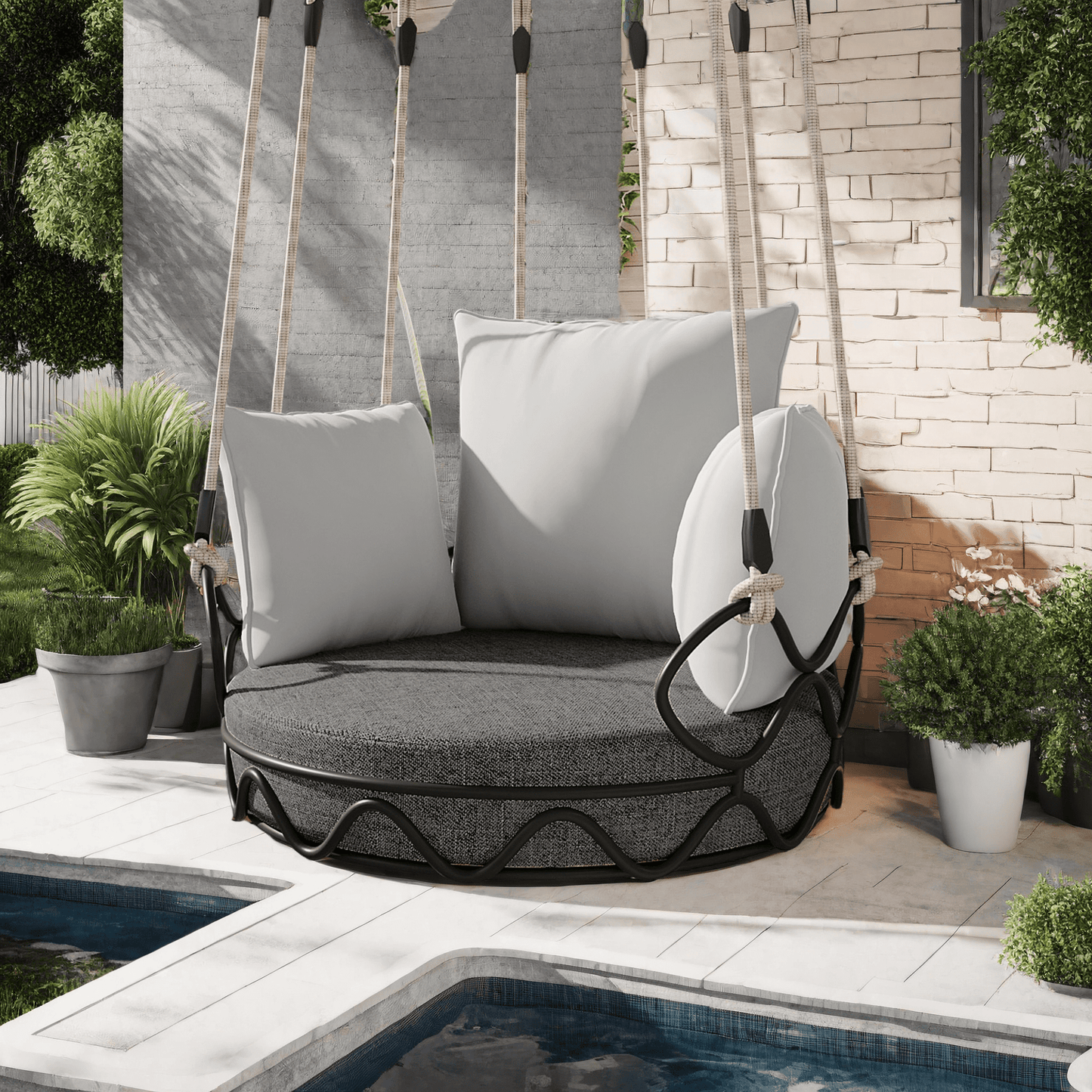 Baugery Hanging Egg Chair Without Stand, Outdoor Patio Egg Swing Chair for Patio Porch, Balcony (Beige/Grey)