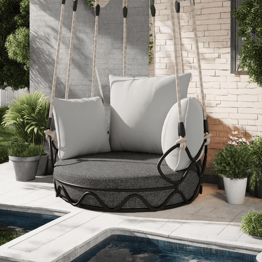 Baugery Hanging Egg Chair Without Stand, Outdoor Patio Egg Swing Chair for Patio Porch, Balcony (Beige/Grey)