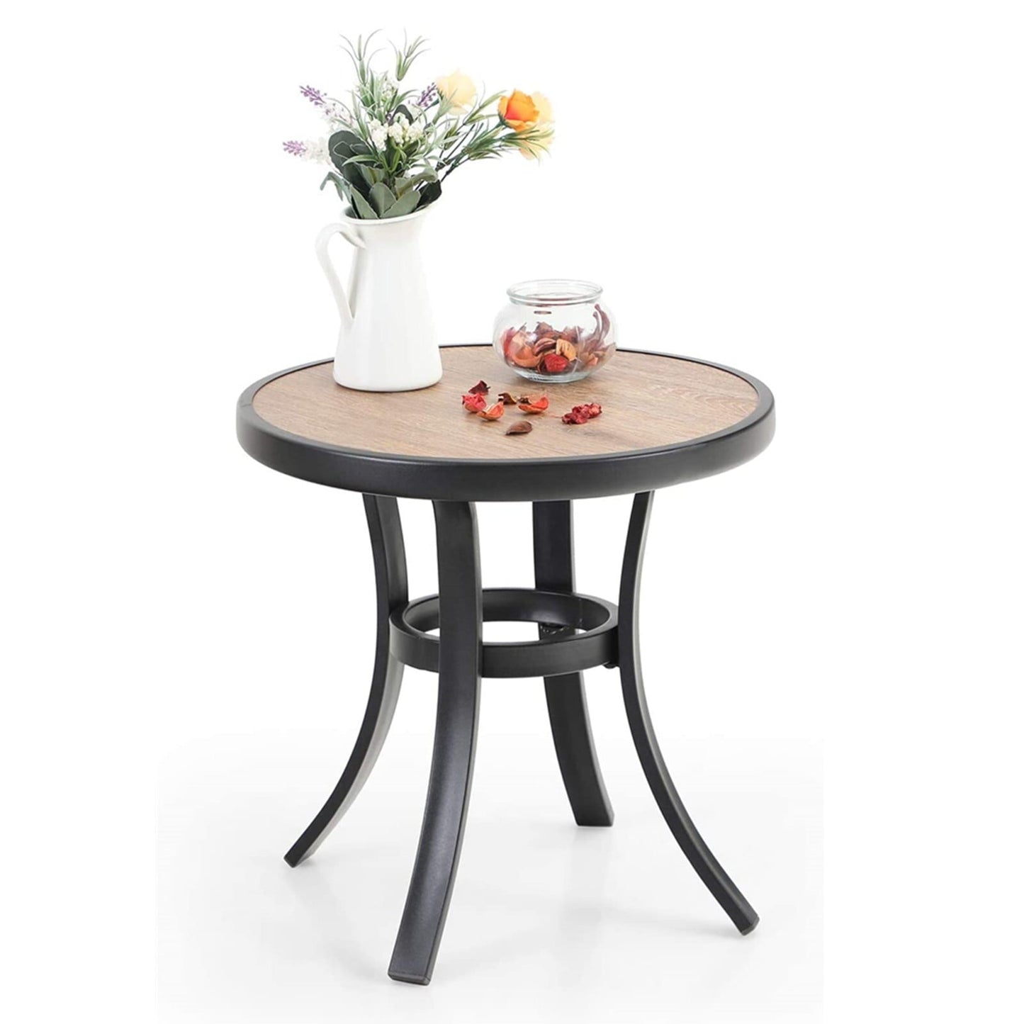 CGDYCF Round Patio Side Table 19" Outdoor & Indoor Small Coffee Bistro Table, Powder-Coated Metal Frame with Wood-Look Top