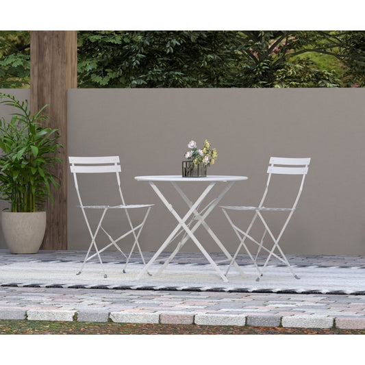 Contemporary Home Living Foldable Outdoor Patio Table with Umbrella Hole - 30" - White