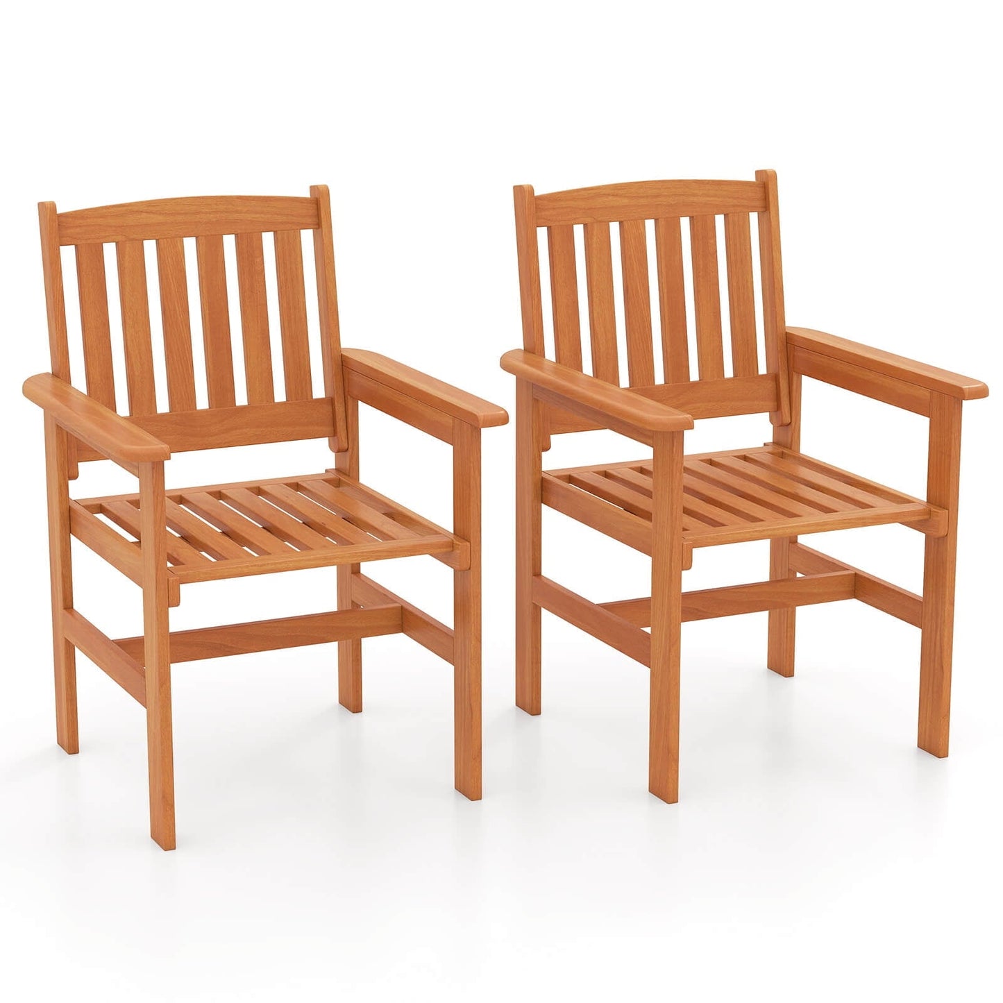 Costway Patio Chairs Set of 2 Outdoor Wooden Dining Chairs with Inclined Backrests