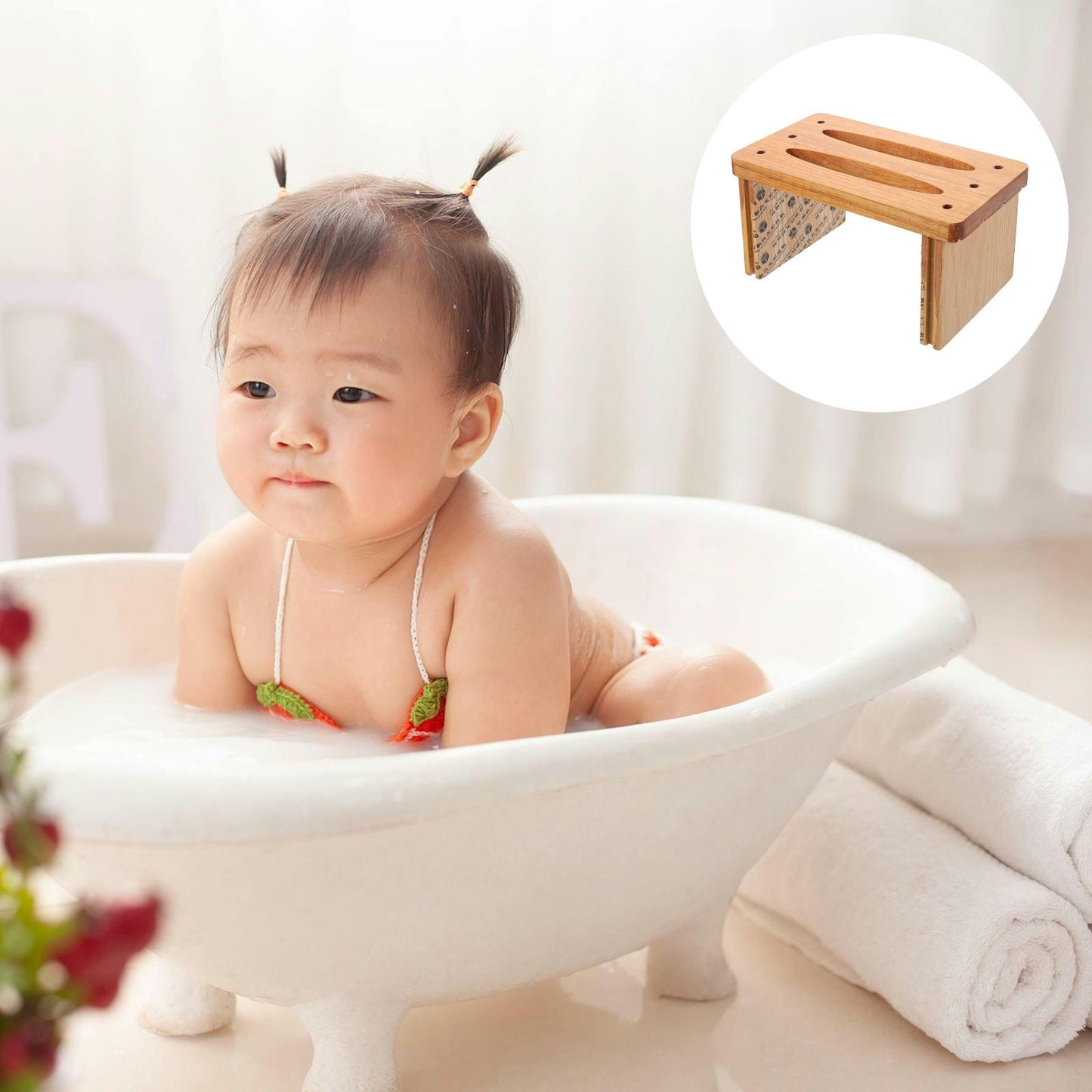 FRCOLOR Khaki Small Wood Stool for Home Use Sturdy and Compact Practical Design 12.5 Inches