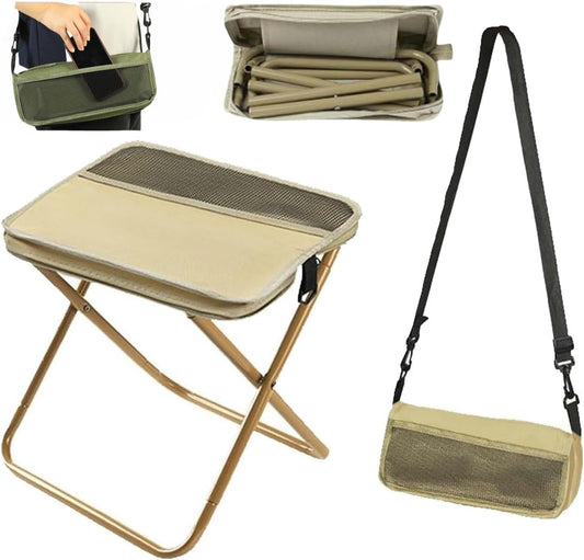 Foldable Backpack Stool, Mountaineering and Hiking Portable Stool, Pocket Handbag Stools, Lightweight Outdoor Seat with Adjustable Strap, Outdoor Zipper Pack Folding Chair for Travel Fishing
