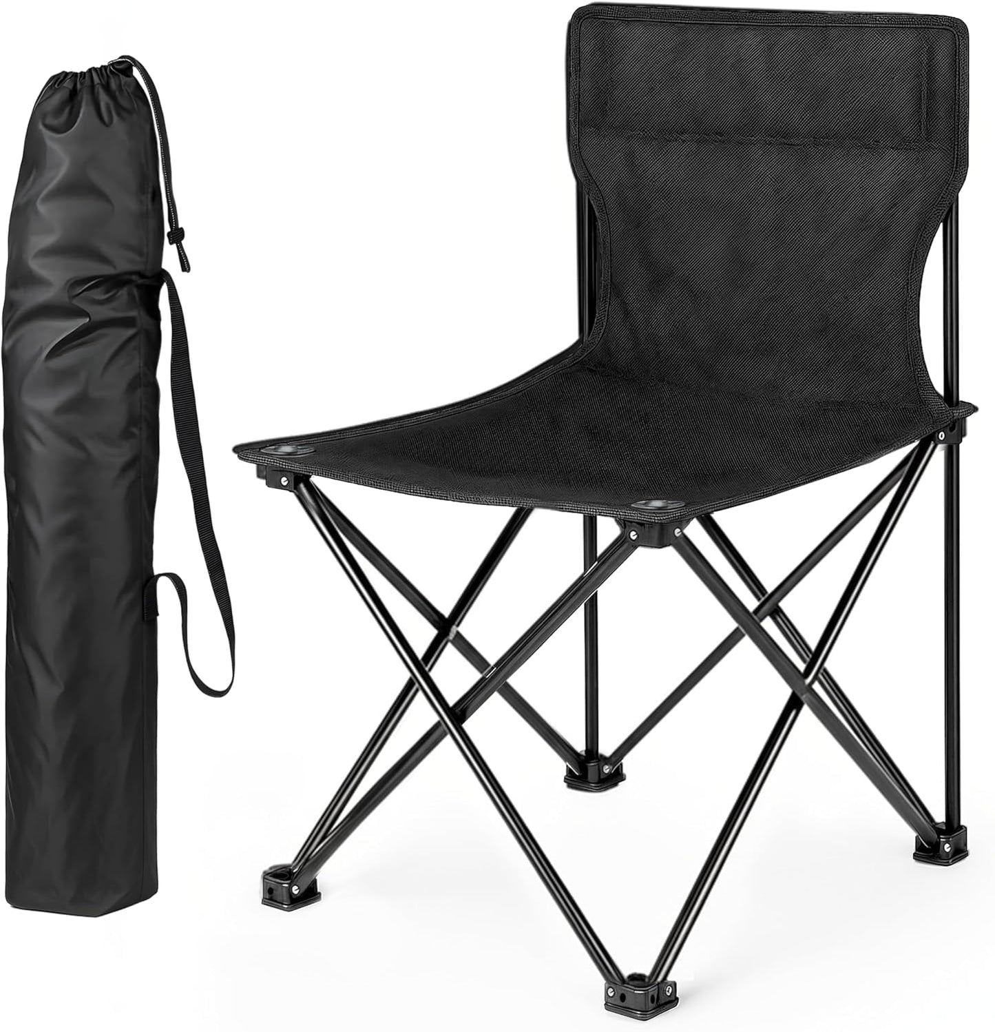 Folding Camping Chair for Adult with Carry Bag,Collapsible Anti-Slip Padded Oxford Cloth Stool for Hiking, Fishing,Picnic,Black,L