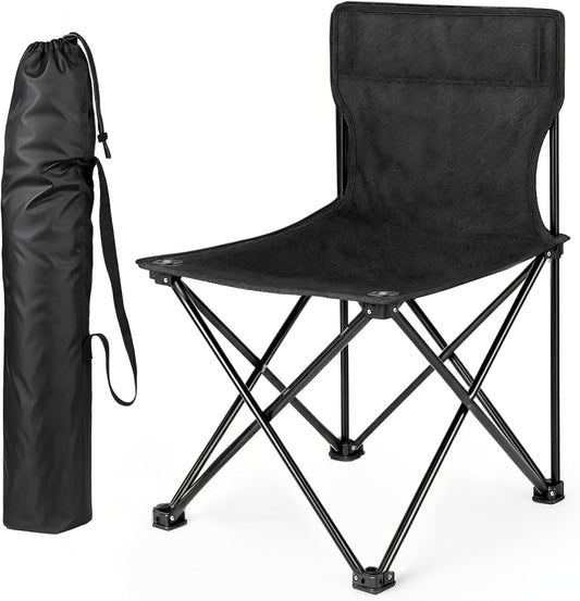Folding Camping Chair for Adult with Carry Bag,Collapsible Anti-Slip Padded Oxford Cloth Stool for Hiking, Fishing,Picnic,Black,L