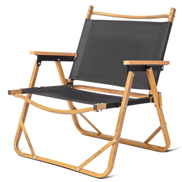 Folding Camping Chairs with 100kg Capacity, Black Imitation Wood Grain