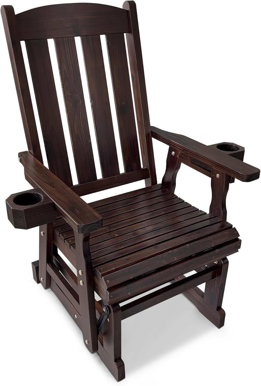 Fortune Candy Wooden Patio Glider with High Back and Deep Contoured Seat for 1 Person, Deep Brown