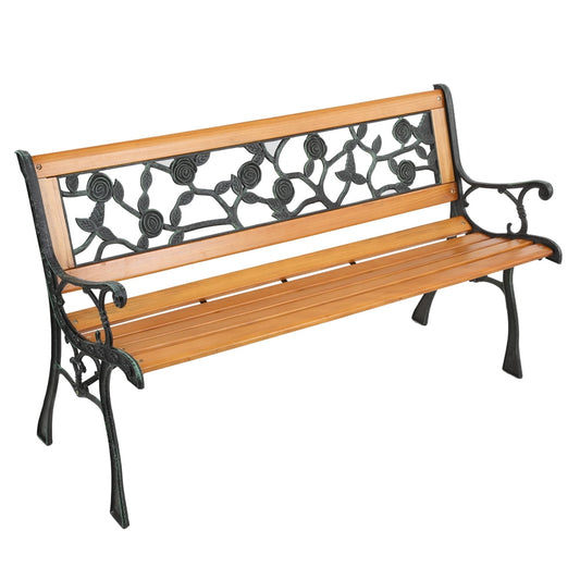 Funnil 49.5" Outdoor Garden Hardwood Bench Seats for Patio Park, Rose Style Outdoor Courtyard Decoration Park Leisure Cast Iron Bench