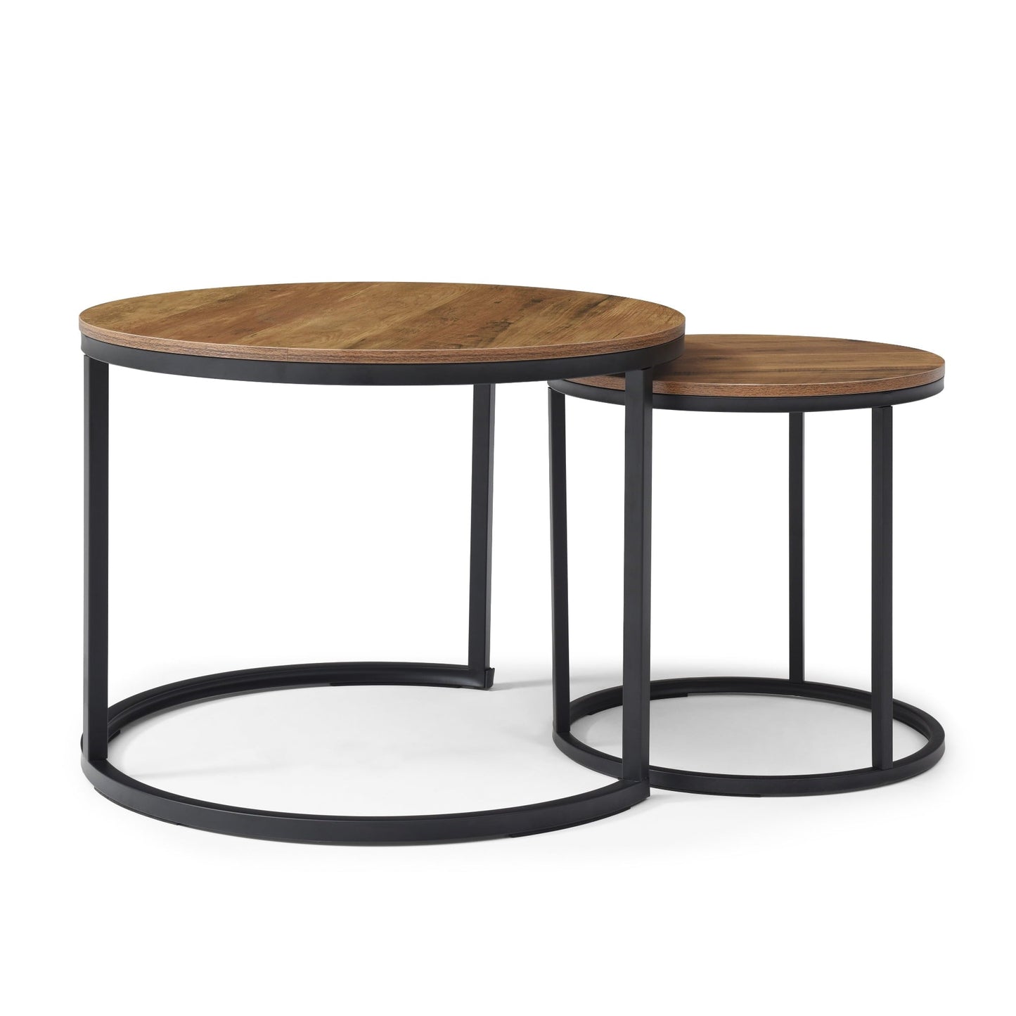 Funnil Nesting Coffee Table Set of 2, Wooden Round Coffee Table Set, Modern Circle Side Table, Accent End Side Table for Living Room, Office, Balcony, Brown