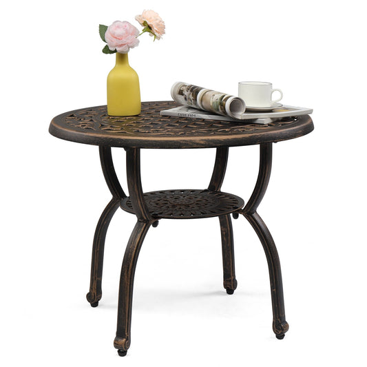 Funnil Outdoor Bistro Table, Cast Aluminum Round End Table, Patio Coffee Table for Indoor Garden Porch Balcony, Antique Bronze