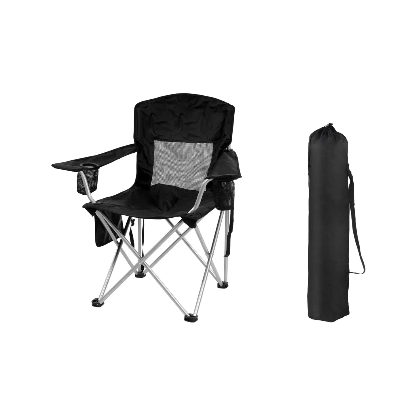Gianna Foldable Camping Chairs, Outdoor Chair Camping Recliner with Support Mesh Backrest, Camping Recliner Lawn Chair with Cup Holder, Storage Pocket, Carrying Bag, Black