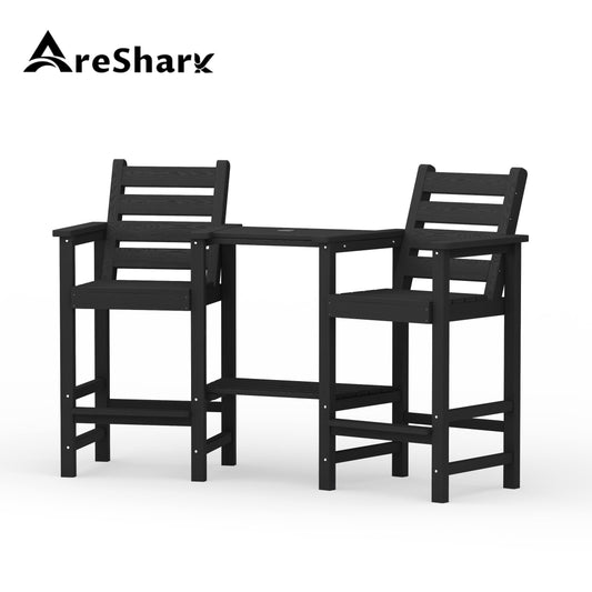 AreShark HDPE Tall Adirondack Chair Set with Removable Double Trays (Set of 2) Black