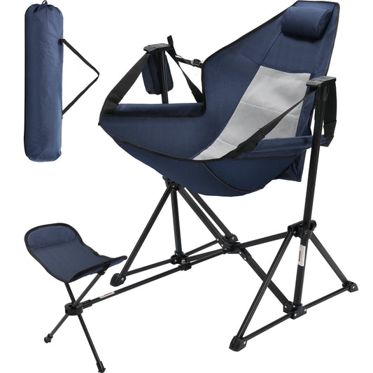 Heavy Duty 350lbs Portable Folding Camping Chair w/Adjustable Backrest & Retractable Footrest - Compact Outdoor Lawn Chair with Headrest, Cup Holder for Camping, Fishing, Hiking, Backyard