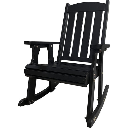 Innovaze Wooden Patio Rocking Chair, Solid Fir Wood, Heavy Duty 600LBS, for Outdoor or Indoor, Black