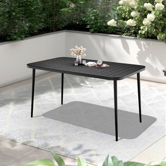 JUSTLET 6-Person Heavy-Duty Outdoor Rectangular Metal Dining Table – Rust-Resistant, Waterproof, Sunproof, All-Weather Patio Table for Garden, Deck, Porch, Backyard – Brown