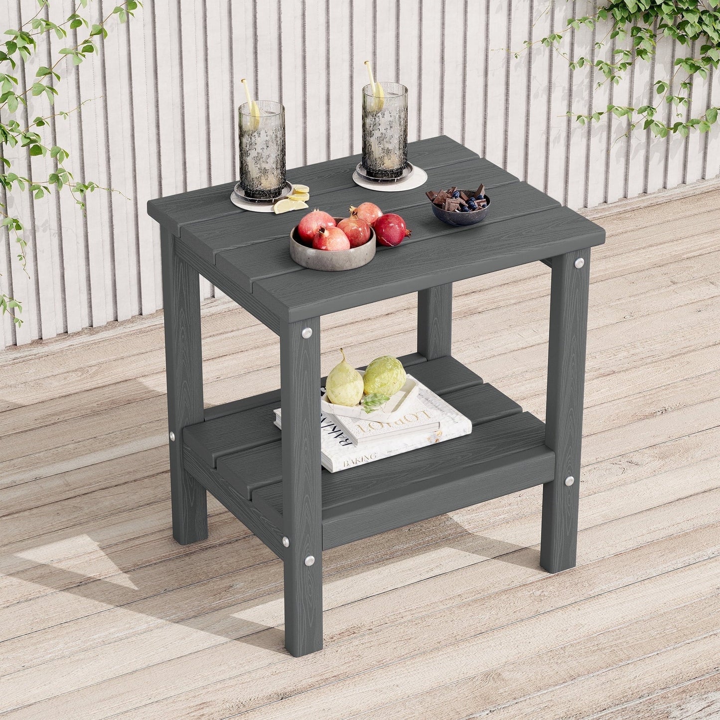 KINGYES 2-Tier Outdoor Side Table, HDPE All Weather Adirondack Small Patio Tables, For Garden Balcony Pool Indoor, Gray