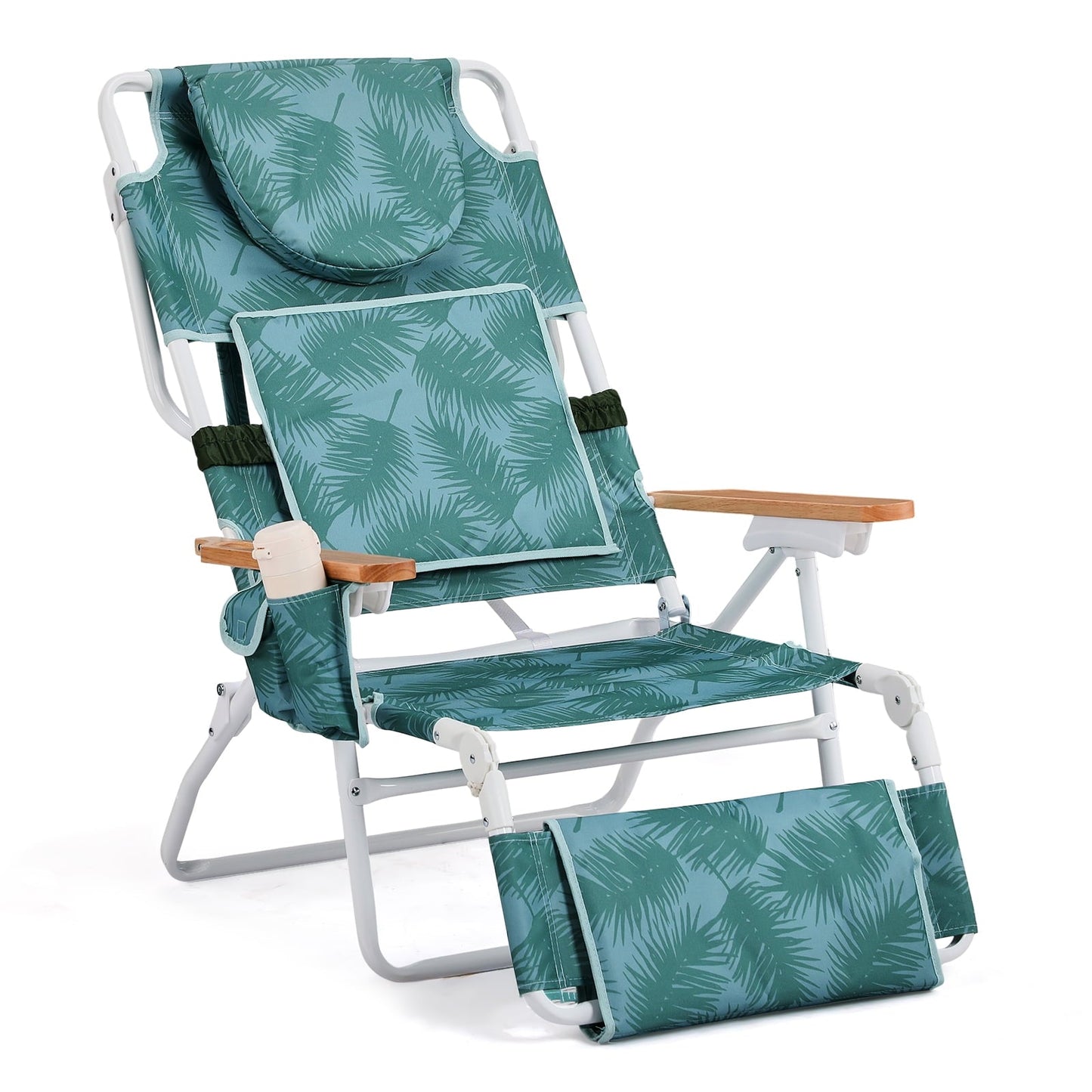 Ktaxon Premium 3-in-1 Outdoor Lounge Chair – Adjustable Recliner with Face Cutout, Footrest, Drink Holder & Carry Bag (Green)