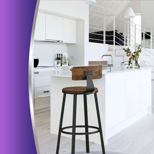 LEDREM Bar Stools Set of 2, Counter Height Barstools with Backrest & Footrest, 28.7" Sturdy Steel Frame, Ergonomic Design for Kitchen,Dining,Bar, Rustic Brown & Black