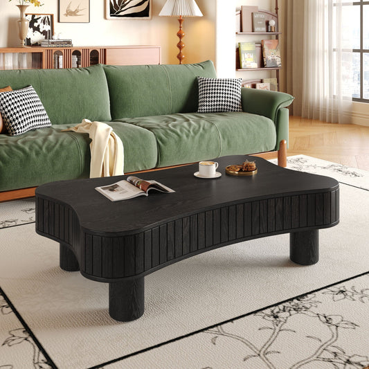 Lift Top Coffee Table for Living Room 42" - Fluted Panel Hidden Storage, Silent Hydraulic Lift, Curved Safety Corners, 5 Min Assembly (27"W X 13-18.9"H, Black)