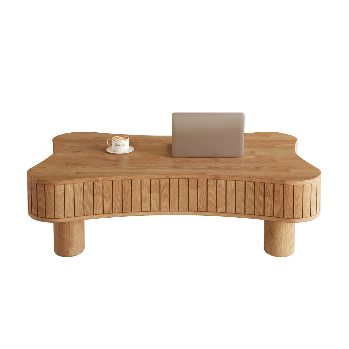 Lift Top Coffee Table for Living Room 42" - Fluted Panel Hidden Storage, Silent Hydraulic Lift, Curved Safety Corners, 5 Min Assembly (27"W X 13-18.9"H, Light Brown)