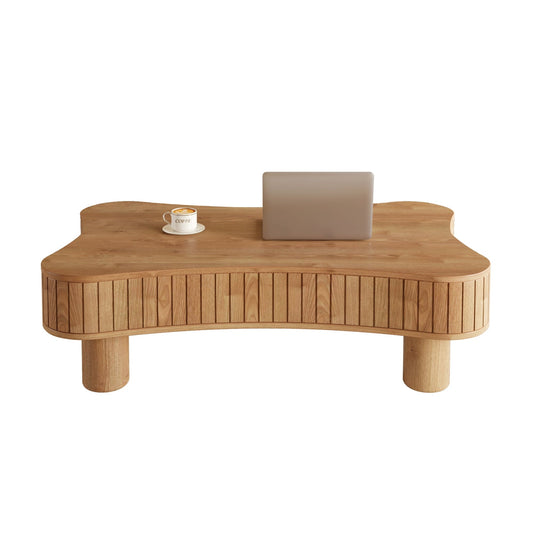 Lift Top Coffee Table for Living Room 42" - Fluted Panel Hidden Storage, Silent Hydraulic Lift, Curved Safety Corners, 5 Min Assembly (27"W X 13-18.9"H, Light Brown)