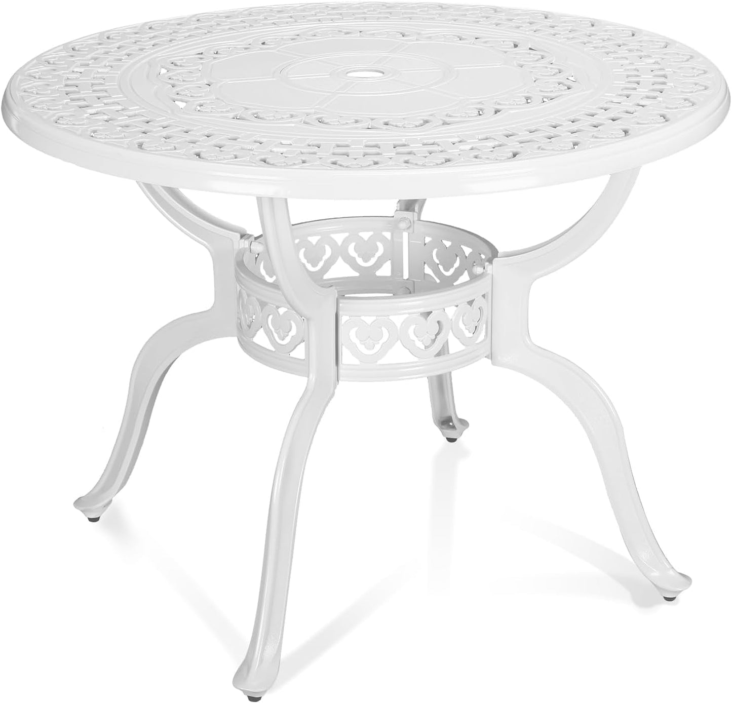 MEETWARM 38.5" Round Patio Dinning Table, Outdoor Cast Aluminum Dinning Table with 2" Umbrella Hole, White
