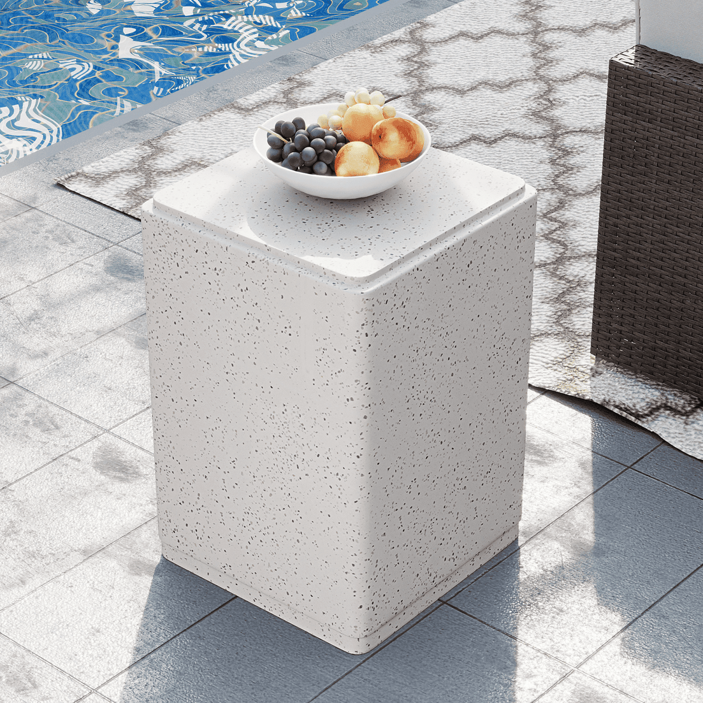 MOALCOFER Outdoor Side Table,Rectangle Concrete End Table with Spotted for Patio,White