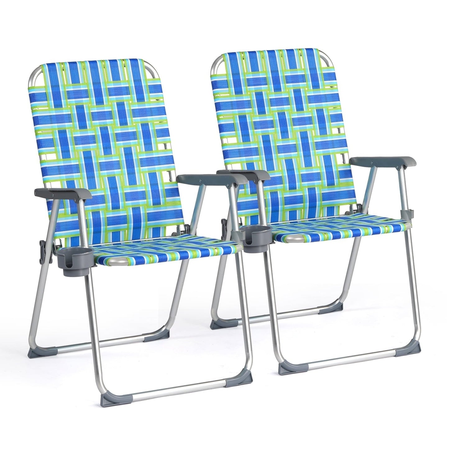 Matladin Oversize Folding Patio Lawn Chair, Beach Chair for Adults, Camping Chair with Webbed Airflow Mesh, Webbed Lawn Chair for Outdoor, Fishing, Backyard, 2 Pack