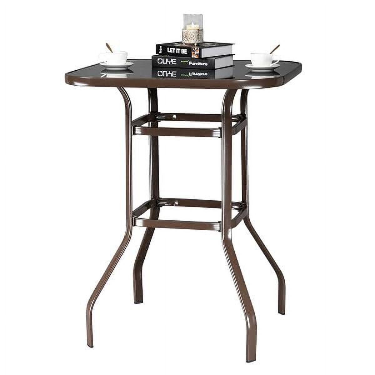 Matte Brown Iron Outdoor Bar Table, 31.5" Square Black Tempered Glass Top, Double-Ring Reinforced, for Home/Bar/Restaurant
