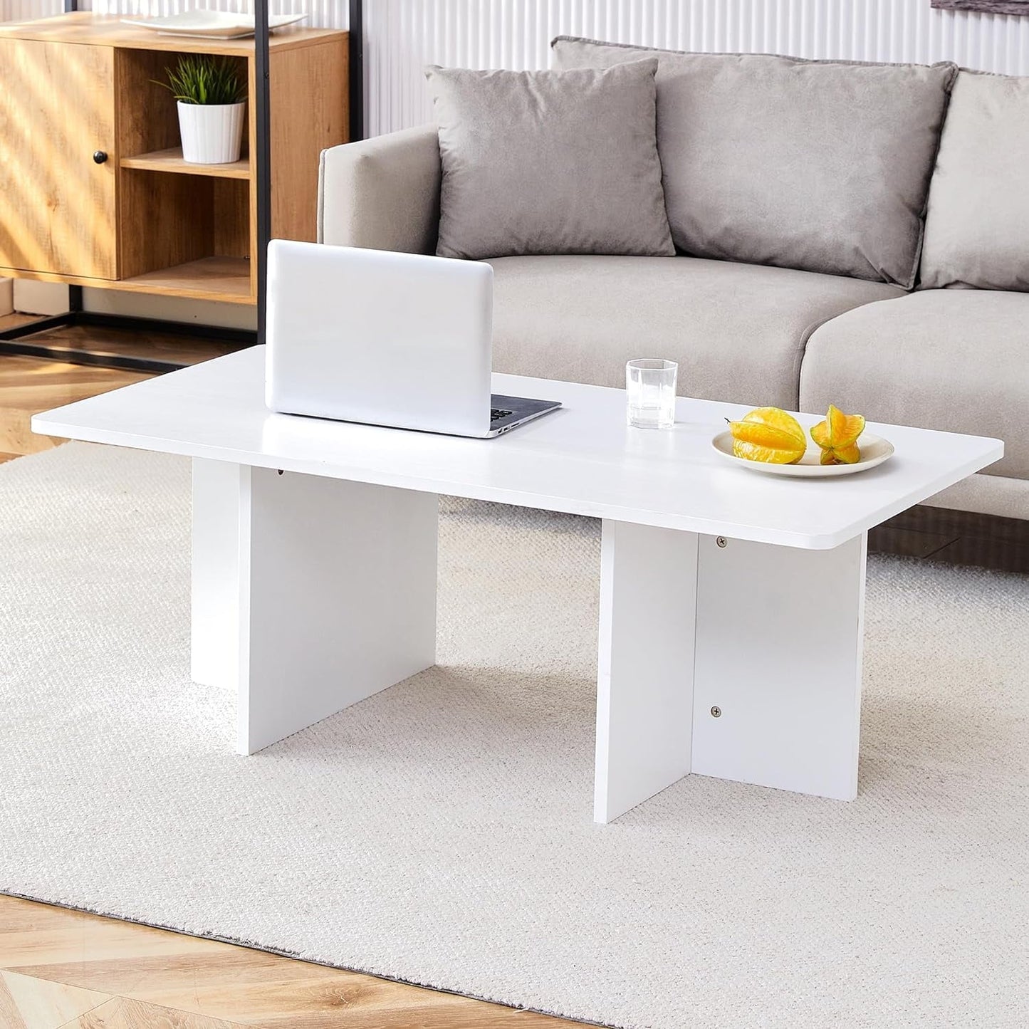 Modern Light Wood Small Rectangle Coffee Table - for Living Room & Office, Sleek Minimalist Design