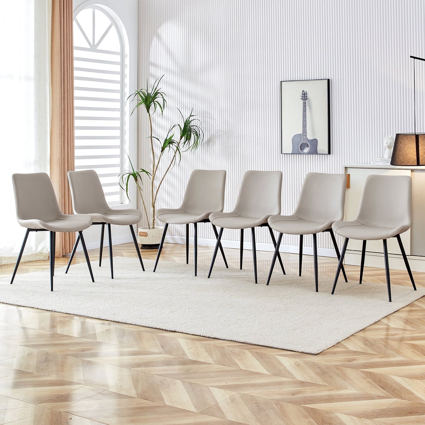 NYEESS Dining Chairs Set of 6, Faux Leather Upholstered Chairs with Black Metal Legs for Kitchen, Living Room, and Patio