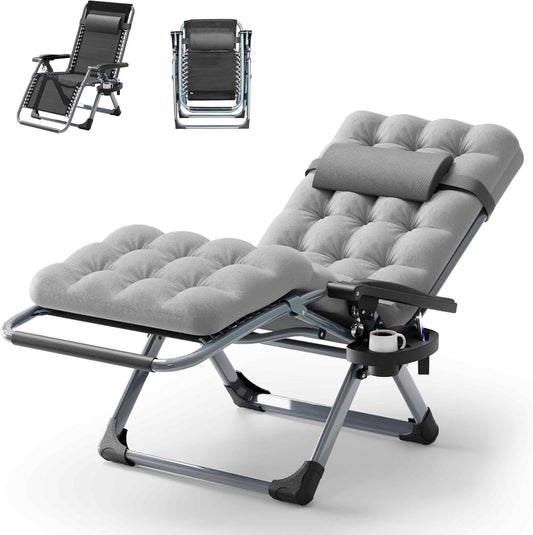 NimbleRest Folding Large Zero Gravity Chair with Removable Cushion & Cup Holder,Gray