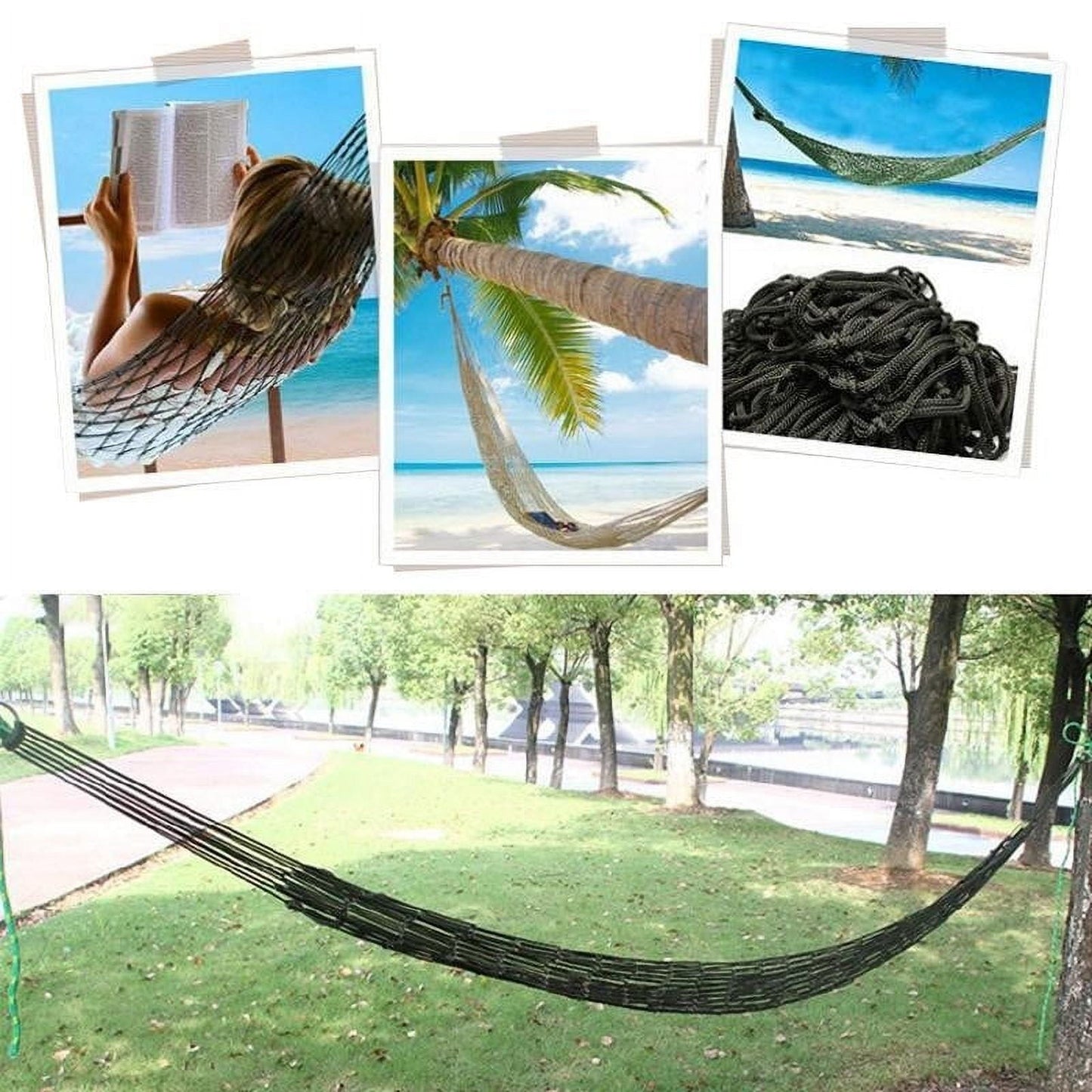Nylon Mesh Breathable Outdoor Hammock | Portable Lightweight Camping, Hiking, Backyard Use | Strong Multi-Strand Tie Straps | 220lb Capacity | 106"x31" Large Size | Ventilated Design